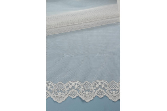 Тюль фатин бежево-серый с вышивкой по низу Corsa TFN-1676 Тюль фатин бежево-серый с вышивкой по низу Corsa TFN-1676