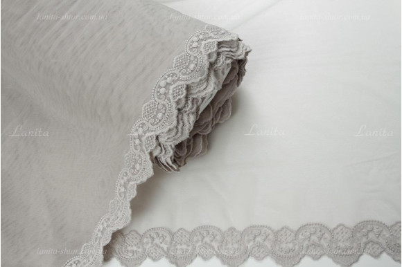 Тюль фатин бежево-серый с вышивкой по низу Corsa TFN-1676 Тюль фатин бежево-серый с вышивкой по низу Corsa TFN-1676