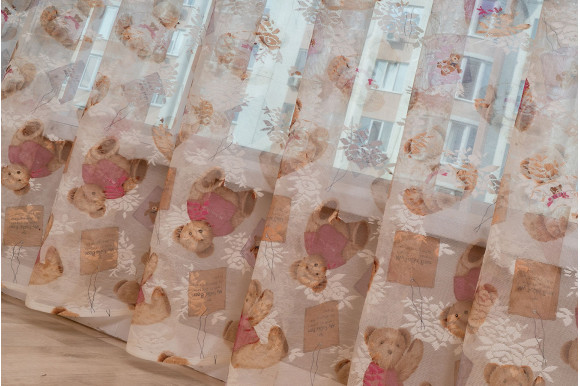 Тюль сетка детская - Мишки розовые 4,5 метров