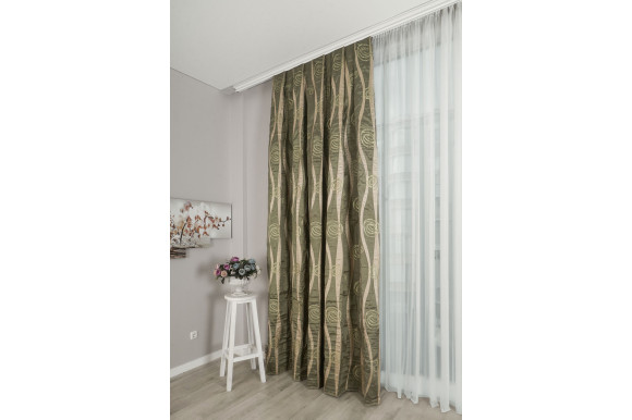 Портьєра зелено-бежева Т6109+3