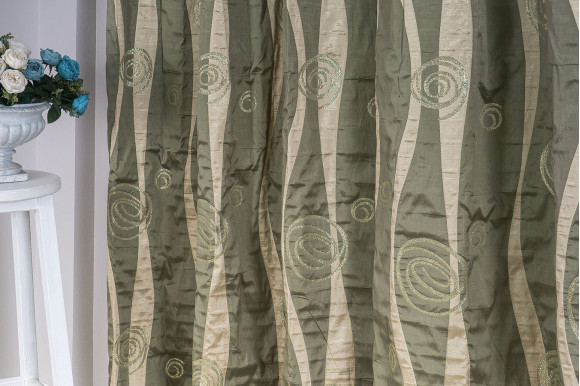 Портьєра зелено-бежева Т6109+3