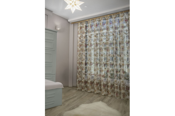 Тюль сетка детская Мишки розовые отрез 5,7 метра