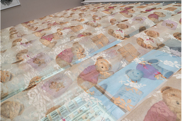 Тюль сетка детская Мишки розовые отрез 5,7 метра