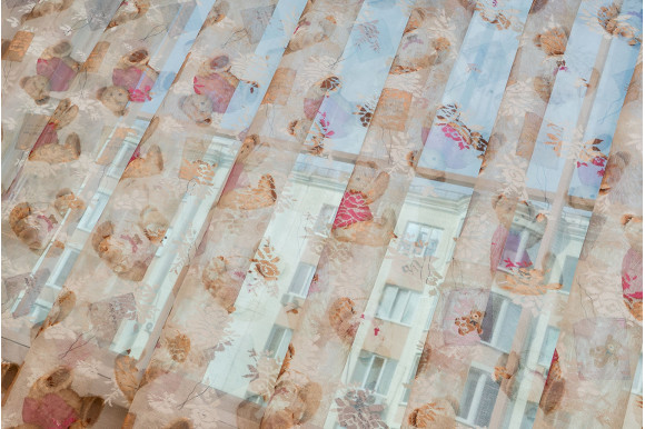 Тюль сетка детская Мишки розовые отрез 5,7 метра