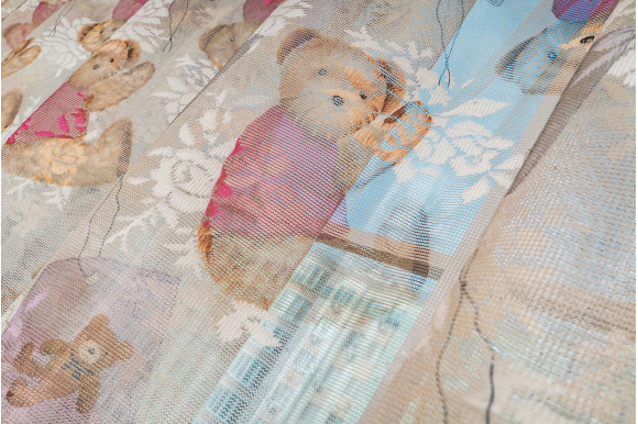 Тюль сетка детская Мишки розовые отрез 5,7 метра