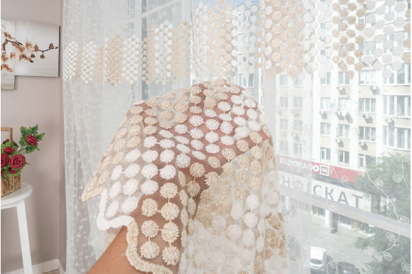 Тюль фатин молочно-золотий Solar 1186-18