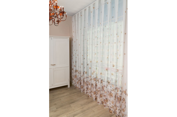 Тюль льон з квітами Vitali TTC-418