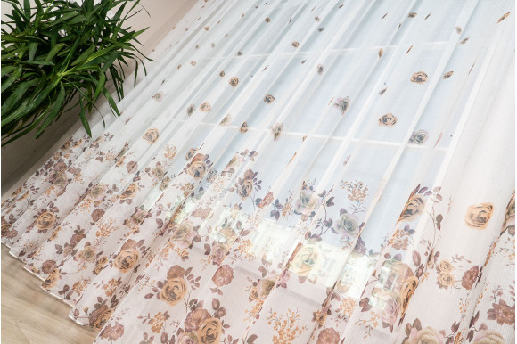 Тюль льон з квітами Vitali TTC-418