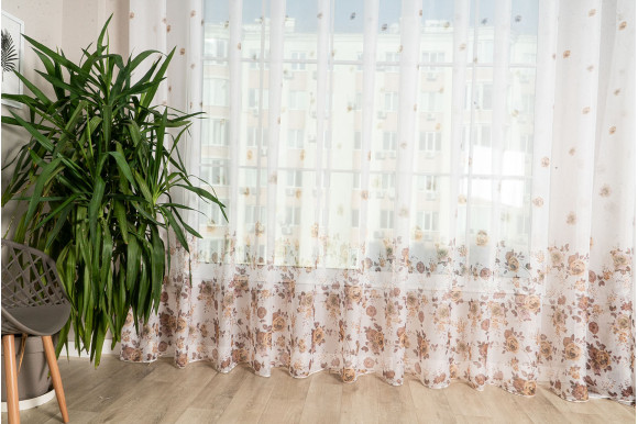 Тюль льон з квітами Vitali TTC-418