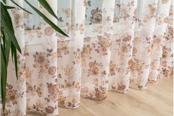 Тюль льон з квітами Vitali TTC-418