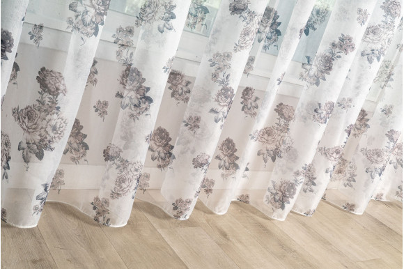 Тюль лен с цветами Vitali TTC-421