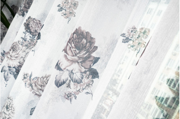 Тюль лен с цветами Vitali TTC-421