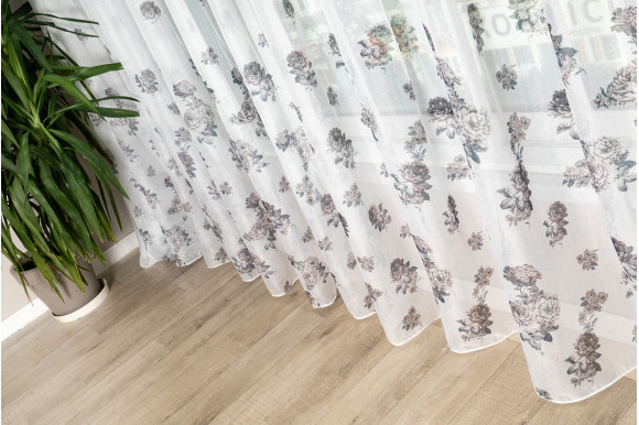 Тюль лен с цветами Vitali TTC-421