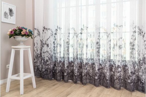 Тюль лен с цветами Polly TTC-774