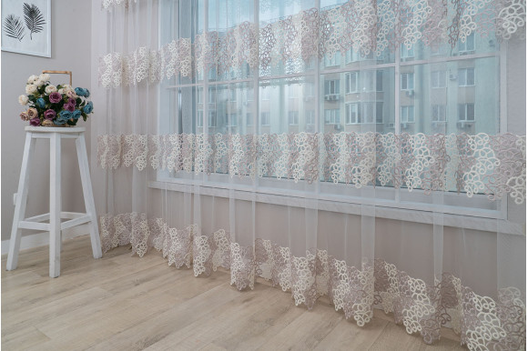 Тюль фатин з люрексом Octavia TFV-1046 молочно-перламутровий відріз 6 метри