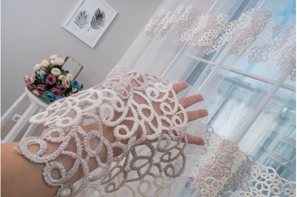 Тюль фатин з люрексом Octavia TFV-1046 молочно-перламутровий відріз 6 метри