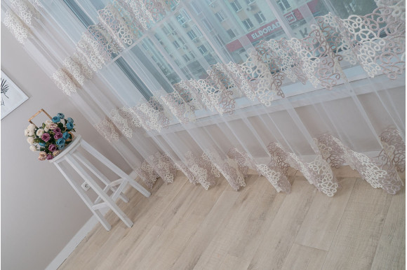 Тюль фатин з люрексом Octavia TFV-1046 молочно-перламутровий відріз 6 метри