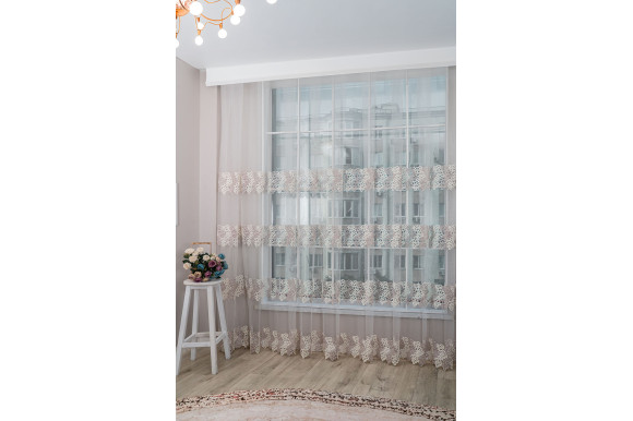 Тюль фатин з люрексом Octavia TFV-1046 молочно-перламутровий відріз 6 метри