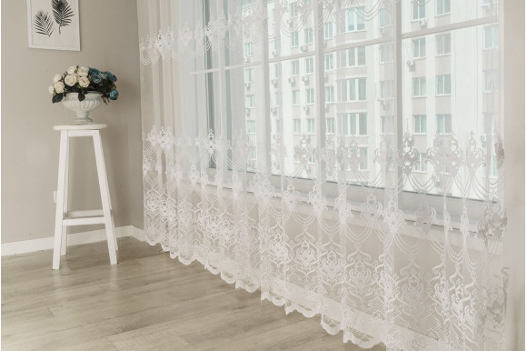 Готовый тюль фатин Zoria SQ-14201 белый 2,50м/3,75м