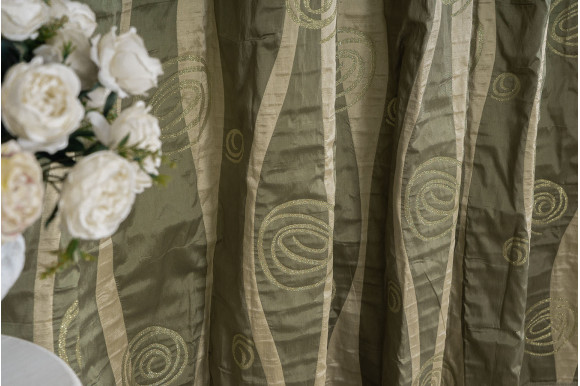 Портьєра зелено-бежева Т6109+3 відріз 3,05 метра