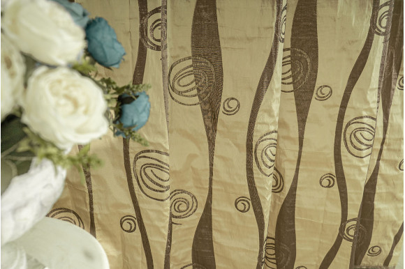 Портьера бежево-шоколадная Т6109+2 отрез 3 метра