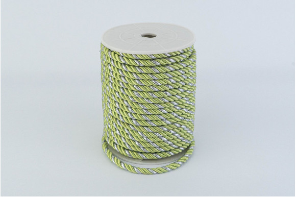 Шнур декоративный салатово-серебристый 5 мм
