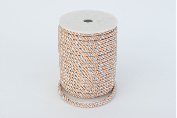 Шнур декоративный персиково-серебристый 5 мм