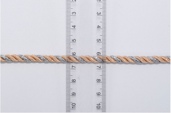 Шнур декоративный персиково-серебристый 5 мм