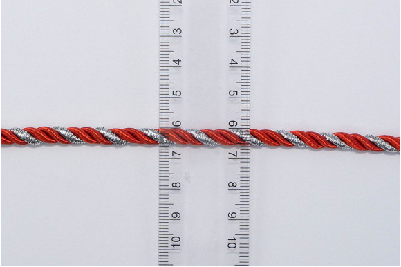Шнур декоративный красно-серебристый 5 мм