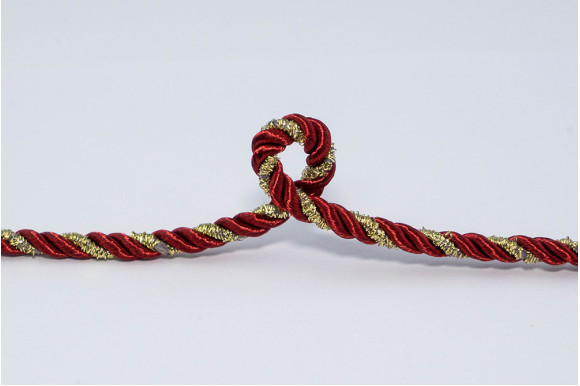 Шнур декоративний бордово-золотистий 5 мм