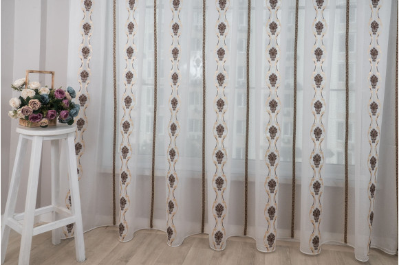 Тюль с коричневым узором М310-9 отрез 5 метров