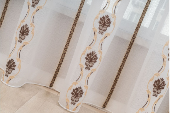 Тюль с коричневым узором М310-9 отрез 5 метров