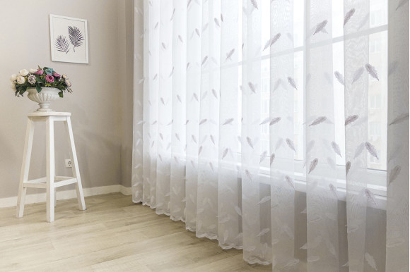 Тюль бамбук с вышивкой Jasmine TBV-8923 молочный