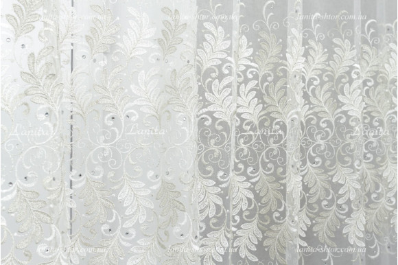 Тюль фатин зі стразами Agila TFV-1727 відріз 4,7 метри