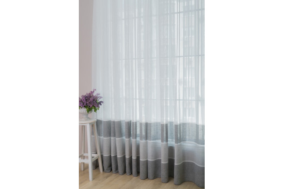 Тюль льон-сітка в смужку Agiva TLP-9038 темно-сірий