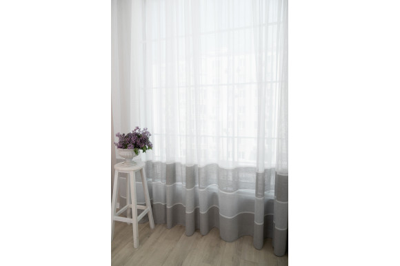 Тюль лен-сетка в полоску Agiva TLP-9040 светло-серый