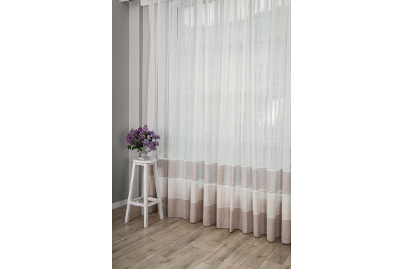 Тюль лен-сетка в полоску Agiva TLP-9041 тёмный беж