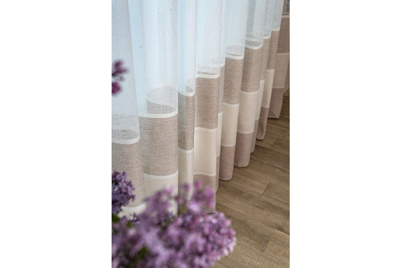 Тюль лен-сетка в полоску Agiva TLP-9041 тёмный беж