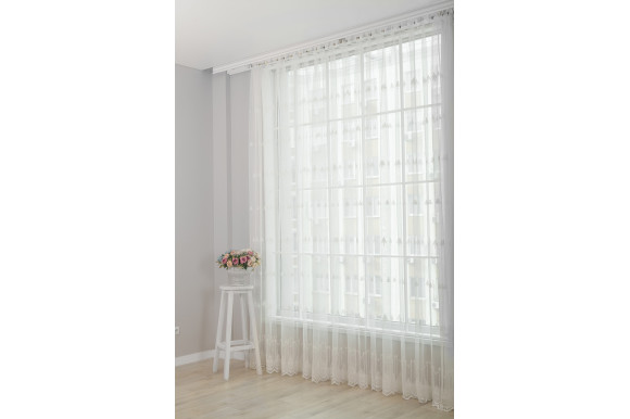 Тюль фатин з вишивкою Manelle TFV-9044 молочний