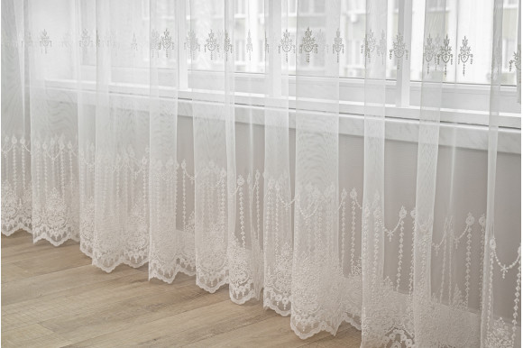 Тюль фатин з вишивкою Manelle TFV-9044 молочний