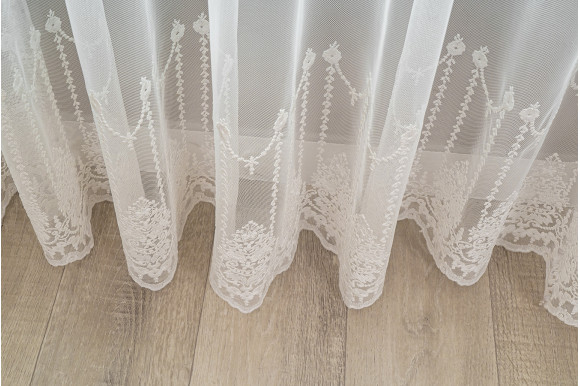 Тюль фатин з вишивкою Manelle TFV-9044 молочний