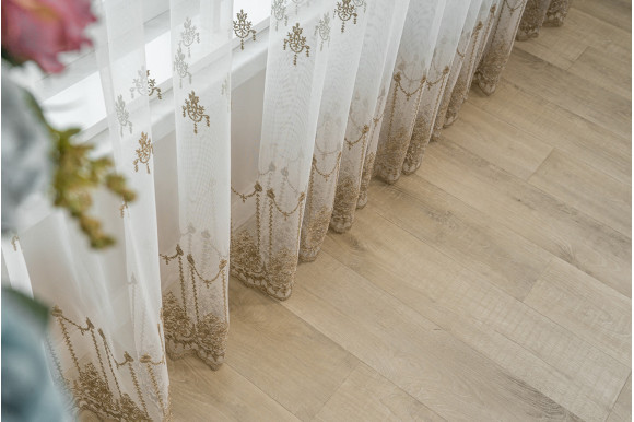 Тюль фатин з вишивкою Manelle TFV-9062 молочно-золотистий