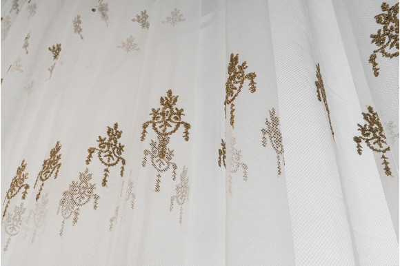 Тюль фатин з вишивкою Manelle TFV-9062 молочно-золотистий