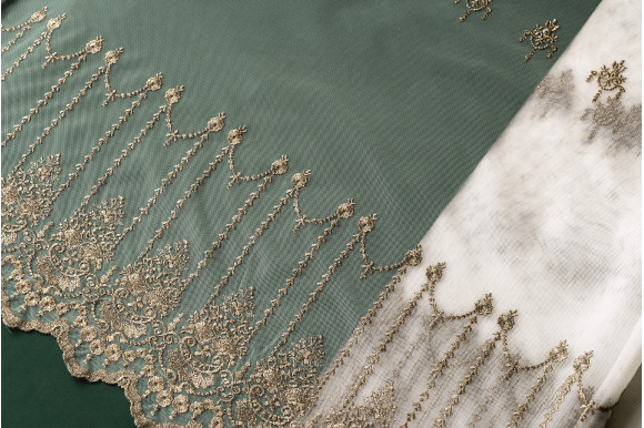 Тюль фатин з вишивкою Manelle TFV-9062 молочно-золотистий