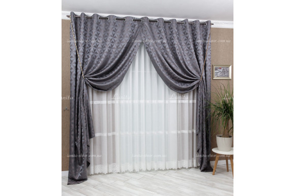 Готові штори жаккард Kevyn GS-6611 сіро-бузкові 2,70м/2*2,0м