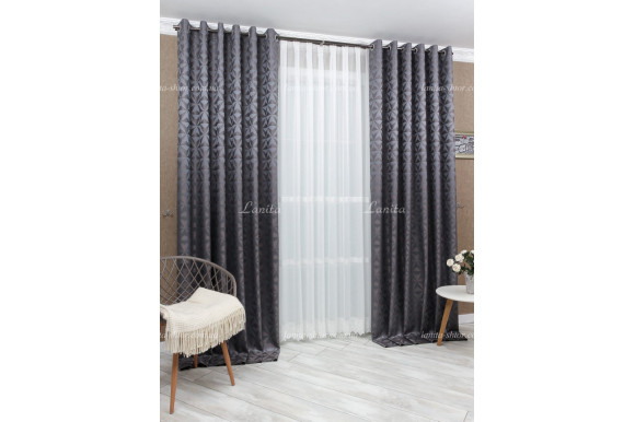 Готові штори жаккард Kevyn GS-6611 сіро-бузкові 2,70м/2*2,0м