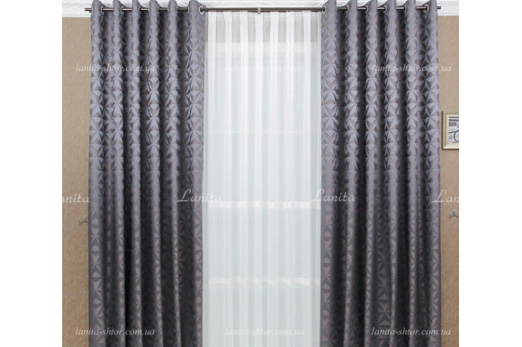 Готові штори жаккард Kevyn GS-6611 сіро-бузкові 2,70м/2*2,0м