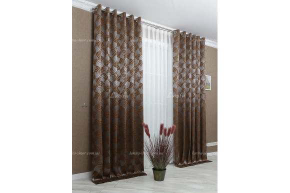 Готові штори жакард Calvin світло-коричневі 2,65м/2*2,0м