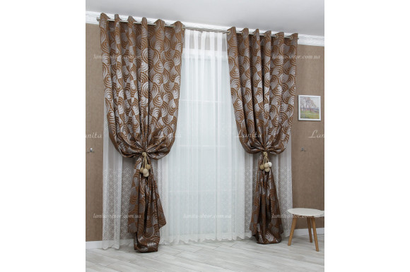 Готові штори жакард Calvin світло-коричневі 2,65м/2*2,0м