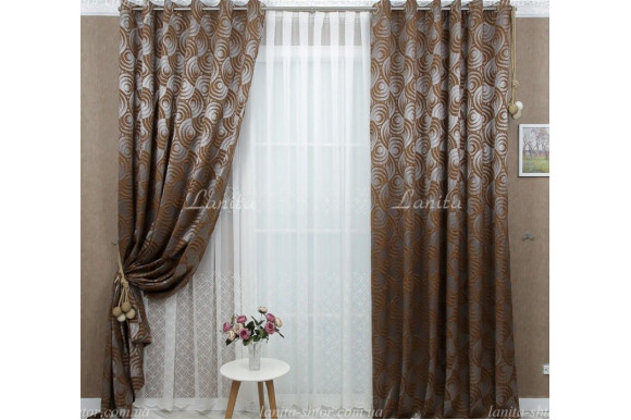 Готові штори жакард Calvin світло-коричневі 2,65м/2*2,0м